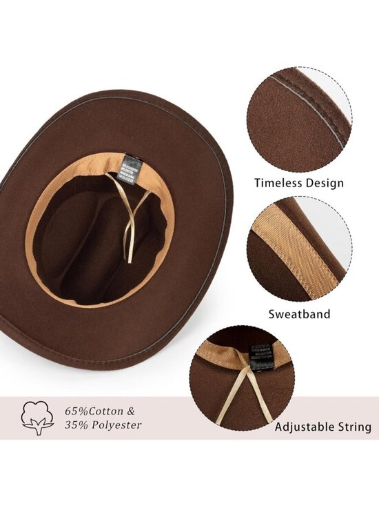 Women A-Brown Polyester Premium Classic Fedora Hat with Buckle Belt (Size:M-L) main image 4